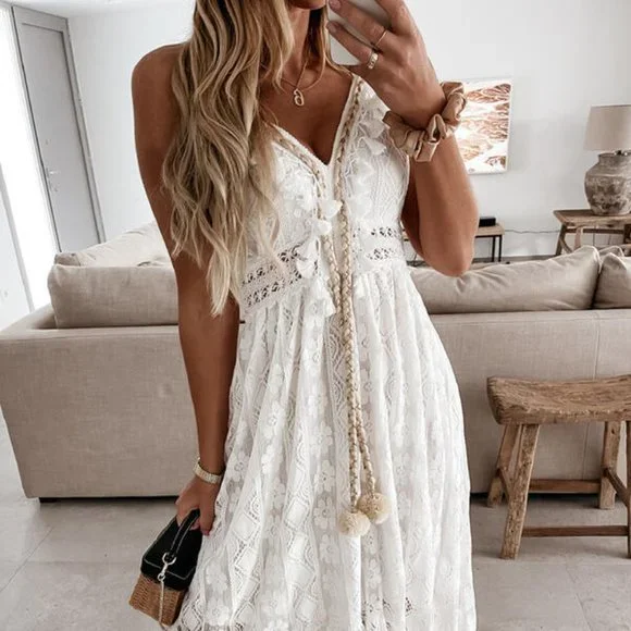 New White Lace Sundress Beach Festival Dress - Picture 4 of 9